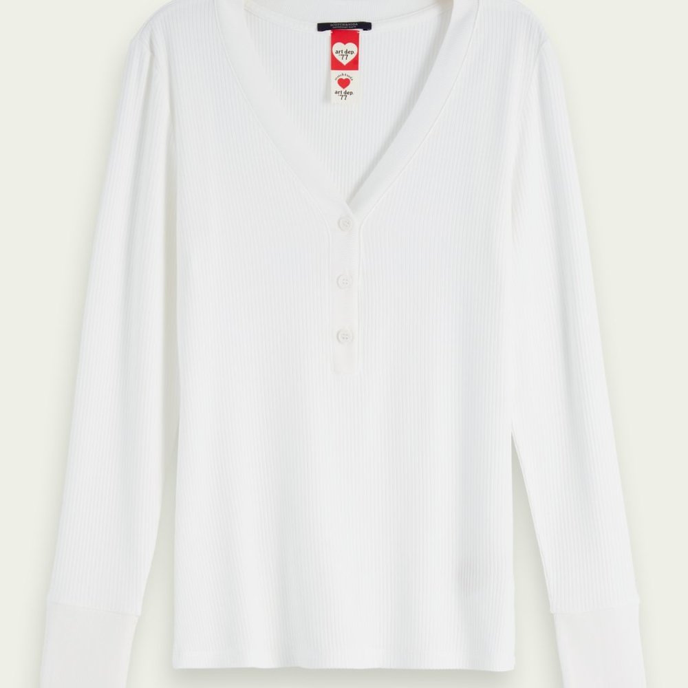 Scotch & Soda Off White Rib Knit V-Neck Shirt M